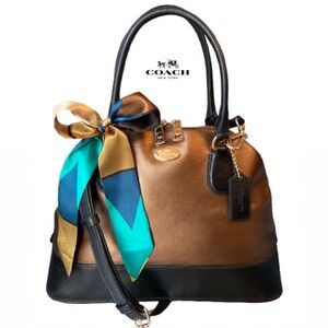 Coach Cora Bronze & Black Domed Leather Satchel Crossbody Style F1581